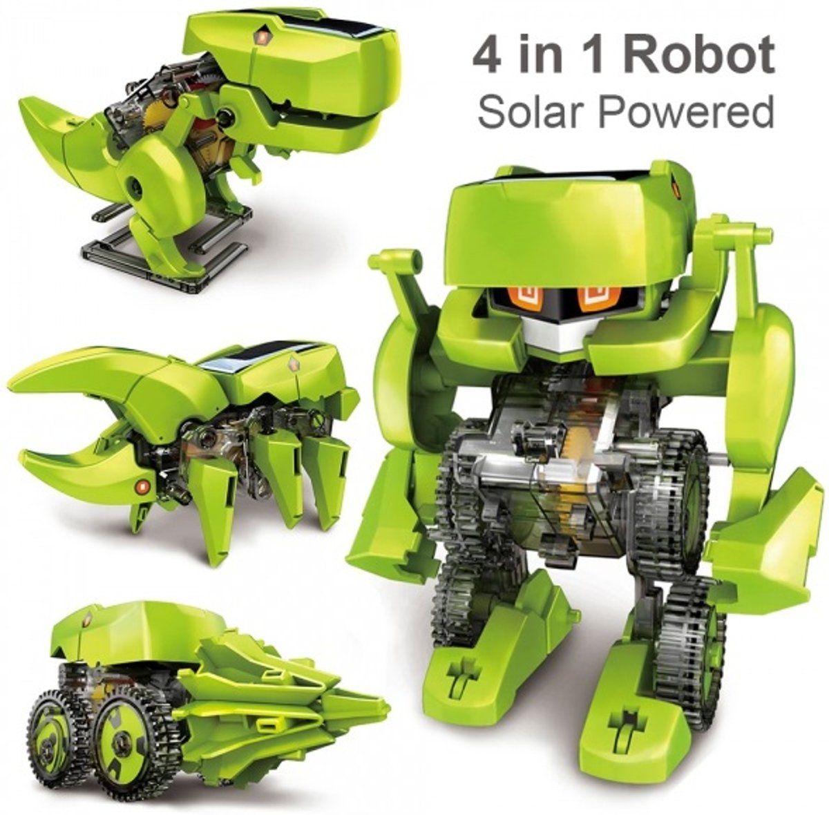 4 in 1 Solar Robot | Bouwpakket van 4 verschillende Robots | Zonne Energie Robot | T4 ECO Solar Robot Groen